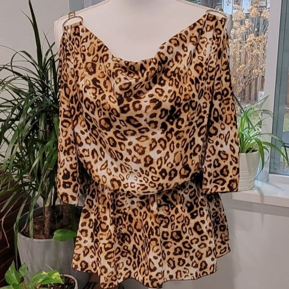 New York & Company Tops - New York & Company (NY&Co) Cold-Shoulder Leopard Animal Print Top, XS, NWT